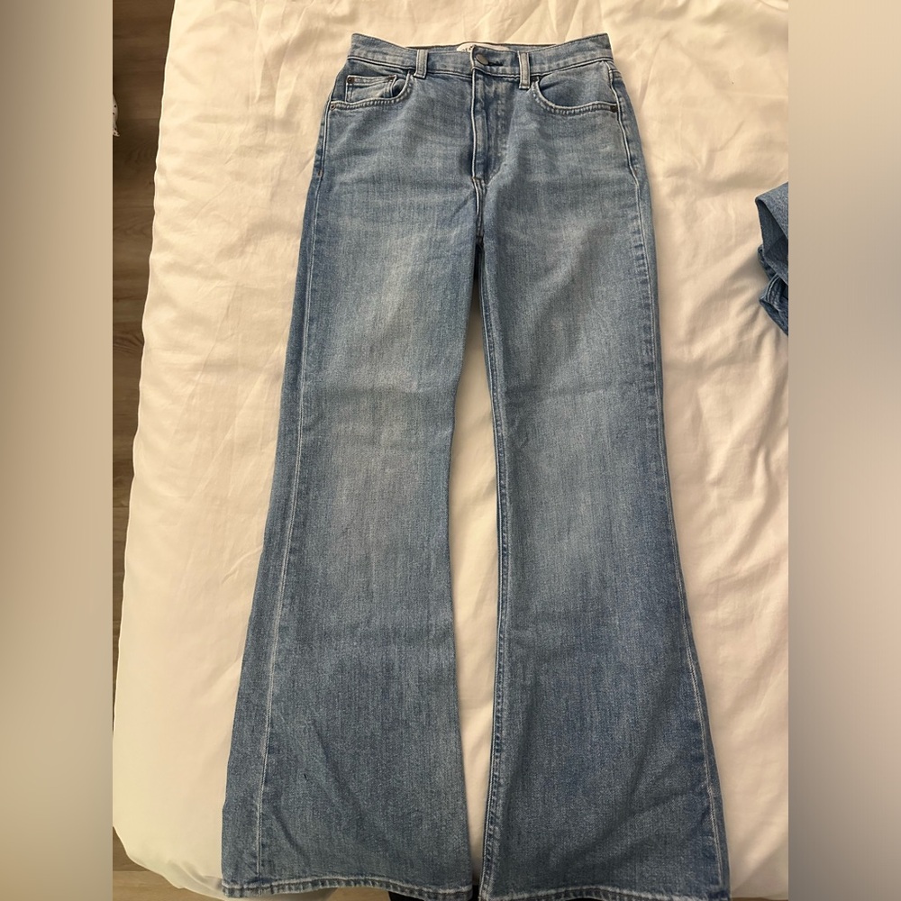 Denim forum Twiggy high rise flare.